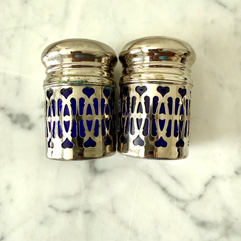 Blue and Silver Decorative Salt and Pepper Shakers - Unbranded